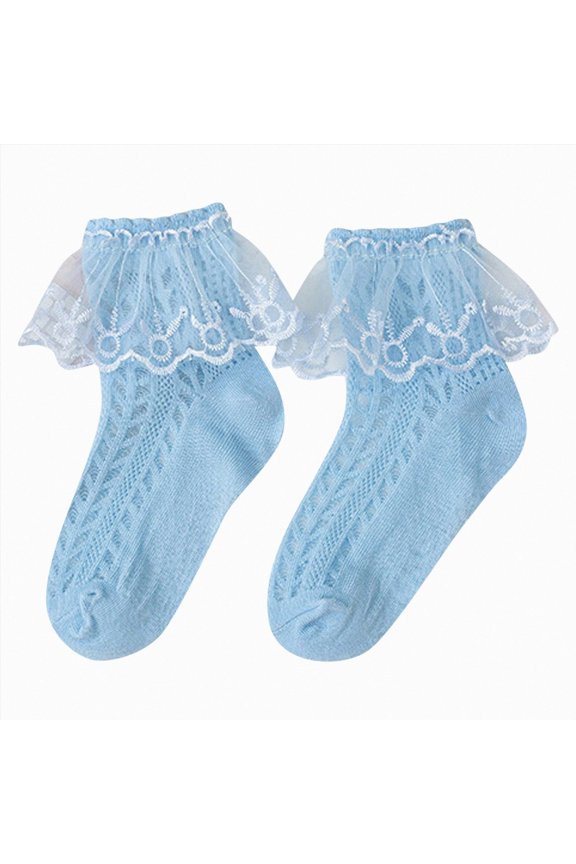 Big Ruffle Socks for Girls Infant Socks Floor Socks Summer Socks Thin Breathable Solid Color Lace Fashion Socks Blue,1-3 Years