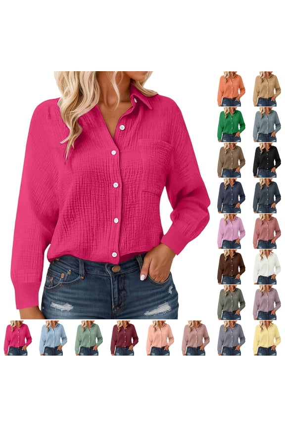 Blouses for Women Button Dress Shirts Fall Cozy Long Sleeve Collared Fall Work Camping Clothes Navy,Size for XXL