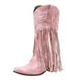 thumbnail image 1 of dmqupv Boots for Women Womens Boots Comfortable Pull On Heel Pointed Toe Fringed Boots Western Knee High Boots Mid Boots Pink 39, 1 of 5