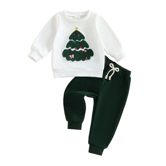 dmqupv Boy Christmas Outit Toddler Toddler Baby Boy Fall Winter Clothes Letter Long Sleeve Sweatshirt and Pants Set 2 Piece Sweatsuit Outfit White,Size for 2-3 Years
