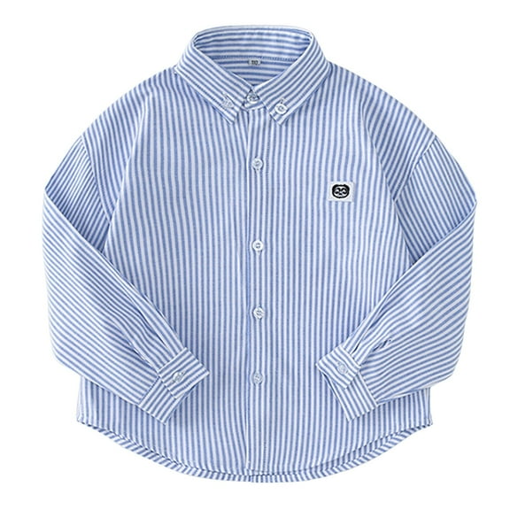 dmqupv Boys Casual Button Shirts Boy's Flannel Shirts Long Sleeve Kids Plaid Button Shirt Lightweight Classic Collared Blue,Size for 8-9 Years