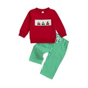 dmqupv Infant Boy Xmas Outfit Toddler Baby Boys Clothes Plaid Shirt + Sweatpants Fall Winter Outfits Set Red,Size for 0-6 Months