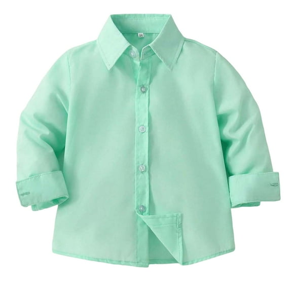 dmqupv Button Shirts for Boys Boys Uniform Shirts School Boys' Button Dress Shirts Kids Long Sleeve Solid Collared Uniform Shirt for Toddler Boy Light Green,Size for 5-6 Years