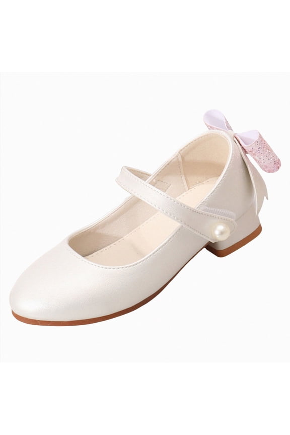 Church Shoes for Girls Girl's Dress Shoes Mary Jane Glitter Low Heel Wedding Party Princess Shoes for Toddler White,US 1.5