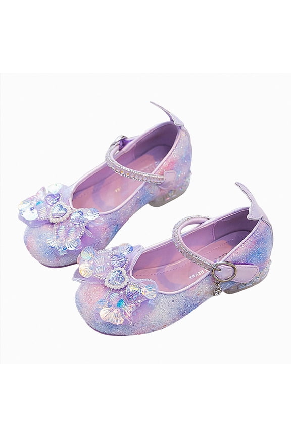 Communion Shoes for Girls Dress Shoes Glitter Mary Jane Pumps Low Heel Party Wedding Princess Shoes Purple,US 1