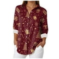 thumbnail image 1 of dmqupv Cotton Blouses for Women Button Shirts for Women Cute Xmas Patterend Print Blouses Long Sleeve Collared Dressy Casual Christmas Shirts Brick Red,Size for M, 1 of 7