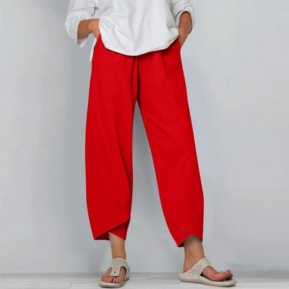 dmqupv Dress Pants for Women Petite Pocket Women Pant Waist Pant Pants Solid Elastic Casual Loose Pants plus Size Sweatpants Pants Red Large