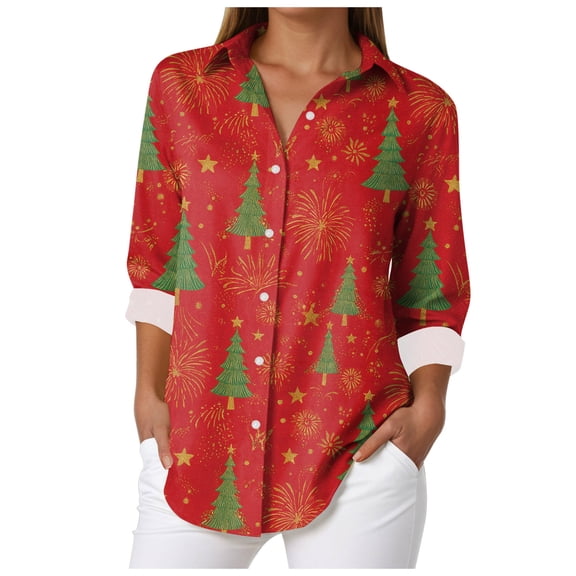 dmqupv Fall Blouses for Women 2025 Womens Button Shirts Flannel Shirt Long Sleeve Hot Pink,Size for 4XL