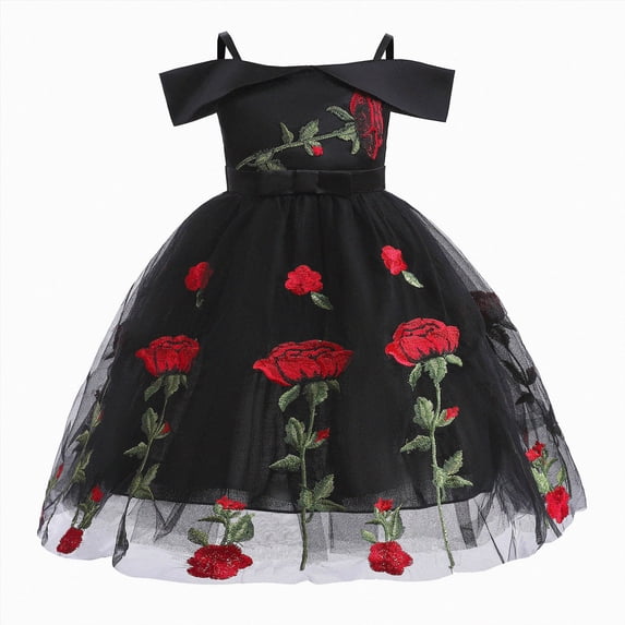dmqupv Flower Girl Vintage Off the Shoulder Flower Girl Dress Lace Embroidery Little/Big Girls Wedding Bridesmaid Holiday Ballgown Black,11-12 Years