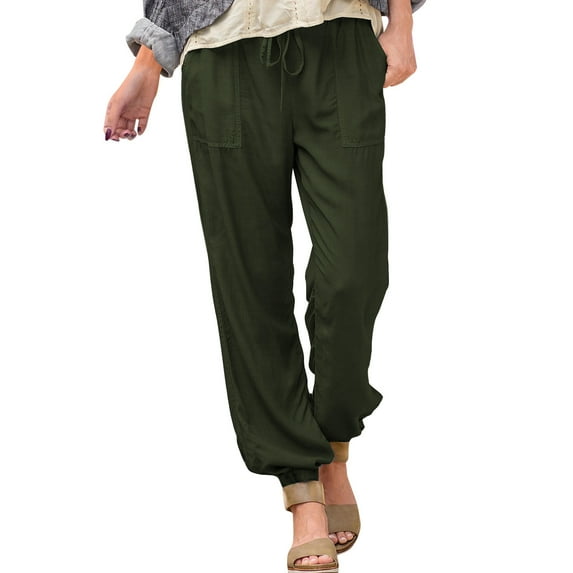 dmqupv Flowy Pants for Women Women's Casual Long Pants High Waist Belted Work Pant Trousers with Pockets Army Green 3XL