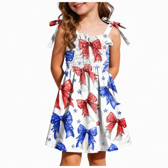 dmqupv Fourth of July Dress Girls Elegant Short Sleeve A Line Party Dress Patriotic Toddler Dress Independence Day Dresses Watermelon Red,2-3 Years