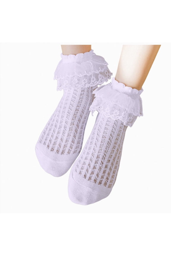 Girl Ruffle Socks Ruffle Socks Big Double Ruffle Trim Cotton Socks for Baby Girls Kids Princess Style Dress Pattern Socks Purple,4-6 Years