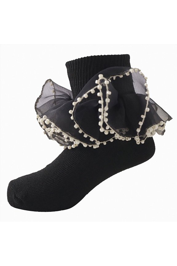 Girl Ruffle Socks Toddler Girl Ruffle Socks with Big Ruffle Lace Frilly Turn Cuff Dress Socks Black,1-3 Years