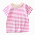 thumbnail image 1 of dmqupv Girl Shirt Toddler Kids Striped Short Sleeve T Shirt Cotton Crew Neck Top for Boys Girls Pink,6-12 Months, 1 of 7