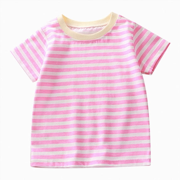 dmqupv Girl Shirt Toddler Kids Striped Short Sleeve T Shirt Cotton Crew Neck Top for Boys Girls Pink,6-12 Months