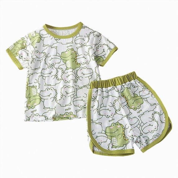 dmqupv Girl Summer Pajamas Toddler Baby Girls Pajamas Print Ruffle Shirt Top Shorts Little Girls Summer Sleepwear Outfits AG,18-24 Months