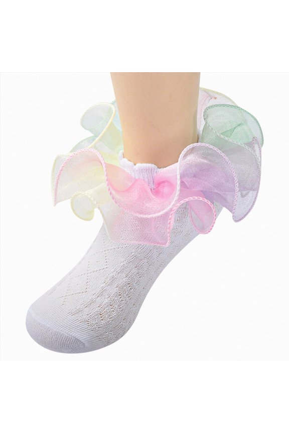 Girls Big Ruffle Socks Toddler Girls Ruffle Double Lace Socks Little Kids Frilly Dress Sock Baby Mesh Fancy Princess Socks Light Green,3-5 Years