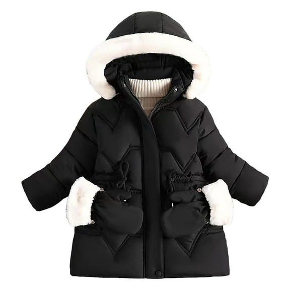 dmqupv Girls Fleece Jacket Zip Up Jackets for Girls Kids Girls Winter Warm Fleece Lined Jacket Coat Hooded Puffer Coats Soft Thicken Overcoat Black,Size for 4-5 Years