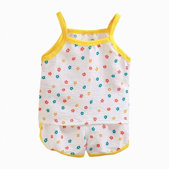 dmqupv Girls Pajamas Baby Girls Snug Fit 2 Piece Sleeveless Pajamas with Shorts Soft Breathable Cotton Sleepwear Light Yellow,18-24 Months