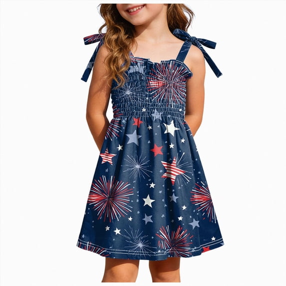 dmqupv Girls Patriotic Dresses Girls Dress Toddler American Flag Dresses Flutter Sleeve Patriotic Clothes Independence Day Outfits Dark Blue,3-4 Years