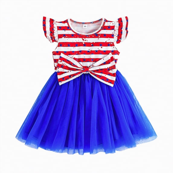 dmqupv Girls Patriotic Dresses Little Girls Flutter Sleeve Swing Twirly Sundress, Cute Casual Dress Ideal for Birthday Parties and Summer Days Red,3-4 Years