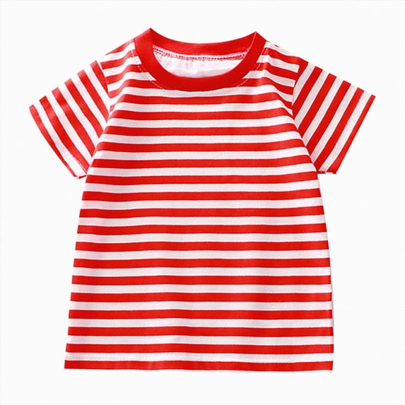 dmqupv Girls Spring Shirt Toddler Kids Striped Short Sleeve T Shirt Cotton Crew Neck Top for Boys Girls Red,4-5 Years