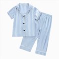 thumbnail image 1 of dmqupv Girls Summer Pajamas Kids Baby Girl Satin Pajamas Set Button Down Shirt Top+Long Pants Bottoms Sleepwear Loungewear Clothes Blue,12-18 Months, 1 of 5