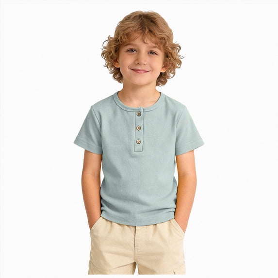 dmqupv Graphic Tees for Boys Boy Short Sleeve Shirt Children Casual Solid Color Button Shirt Suitable for Kids Light Green,4-5 Years