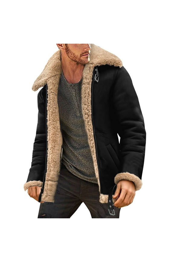Hard Shell Mens Jacket Men Plus Size Winter Coat Lapel Collar Long Sleeve Padded Coat for Men Fashion Winter Outerwear Black 3X-Large