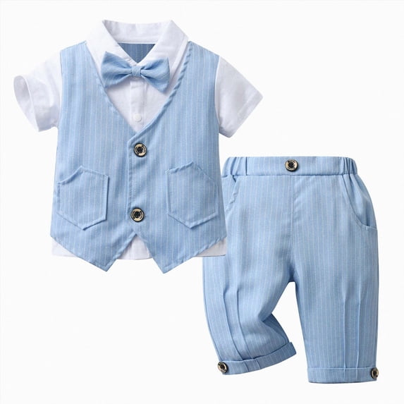 dmqupv Infant Boy Formal Wear Boys Long Sleeved Shirt Suit Comfortable Soft and Fashionable Print Gentleman Suit for Boys Blue,12-18 Months