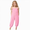 thumbnail image 1 of dmqupv Jumpers for Girls Girl's Sleeveless Jumpsuits Spaghetti Straps Harem Long Pants Rompers with Pockets Pink,1-2 Years, 1 of 9