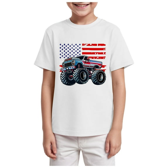 dmqupv Kids Boys 4th of July Patriotic Tee American Flag USA Stars and Stripes Casual Short Sleeve Shirt Tops White,7-8 Years
