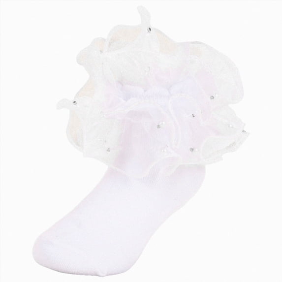 dmqupv Kids Lace Socks Girls Ruffle Socks Toddler Frilly Dress Socks Double Lace Big Ruffles Fold Over Fancy Sock for Baby Kids White,1-3 Years
