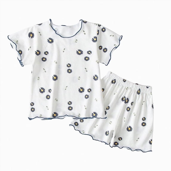 dmqupv Kids Short Sleeve Pajamas Little Girls 2 Piece Set Cotton Short Sleeve Pajamas Summer Short Sets Cotton Toddler Pjs Clothes Blue,6-12 Months