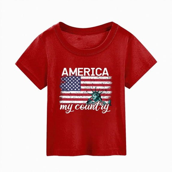 dmqupv Kids USA Shirts Toddler Girls Patriotic T Shirt American Flag USA 4th of July Summer Casual Tops Red,7-8 Years