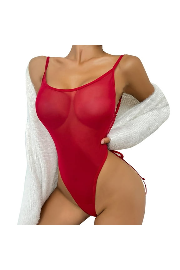 Lingerie for Women Naughty Lingerie for Women Lace Bodysuit Snap Crotch Lingerie One Piece Teddy Deep V Lace Lingerie Red XXL