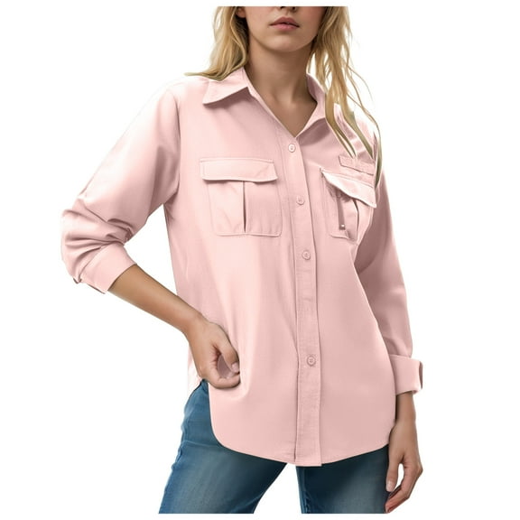 dmqupv Long Sleeve Shirts for Women Womens Button Shirts Flannel Shirt Long Sleeve Red,Size for S