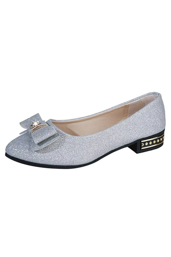 Low Heel Fashion Solid Flat Point Women's Butterfly-knot Toe shoes Thin Women's Pumps Snakeskin Pumps Shoes Silver 5.5