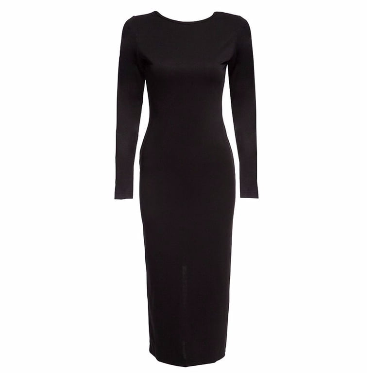 chinese dress ladies Modal Plunge Neck Long Sleeve Maxi Dress in Black - XXS main image 0
