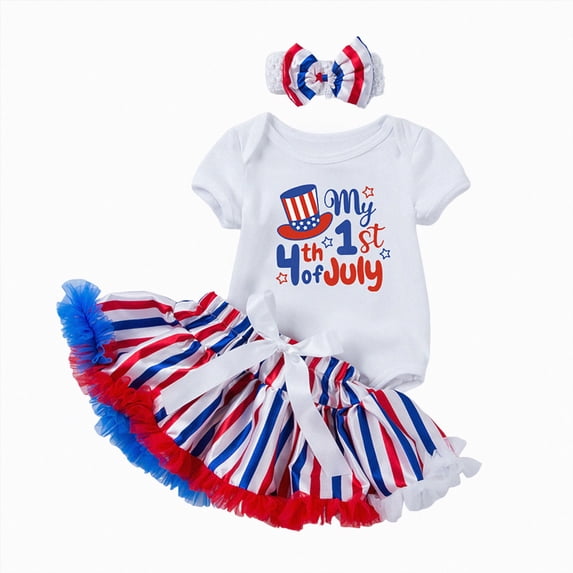 dmqupv Memorial Day Baby Girl Outfit Newborn Baby Girl 4th of July 3 Piece Outfits Sleeveless Tops Shorts with Headband 250 Anniversary USA Red,12-18 Months