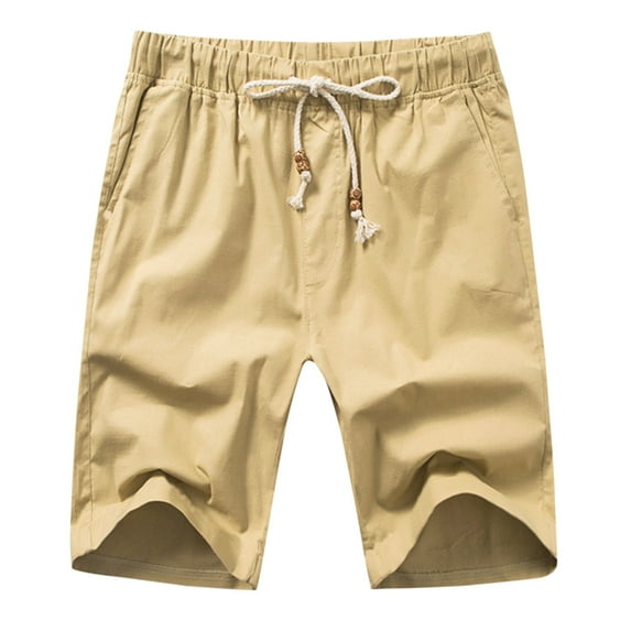 dmqupv Mens Apparel Shorts Male Summer Casual Solid Short Pant Bead Drawstring Short Trouser Pant Pocket Tie Band Khaki X-Large