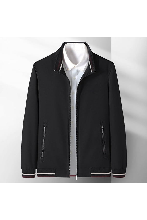 Mens Canvas Work Coats Male Casual Slim Solid Side Seam Pocket Jacket Stand Collar Long Travel Jacket Men Black X-Large