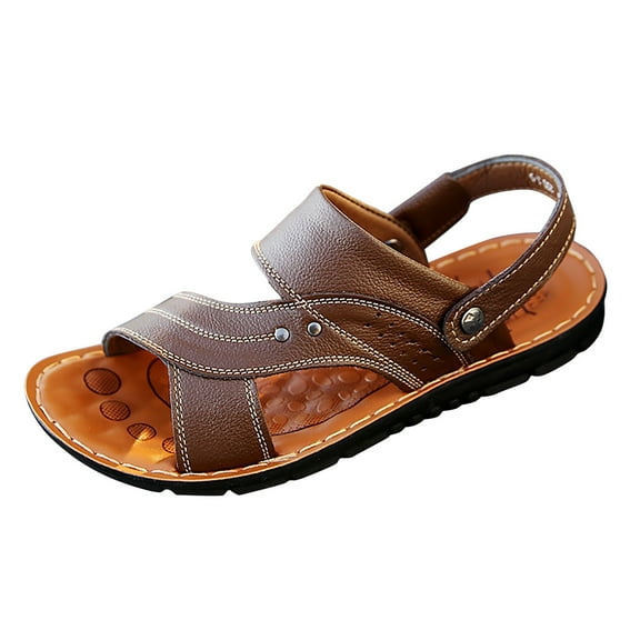 dmqupv Mens Sandals Slides Memory Foam Slippers Sandals Dual Use Shoes Men Sandals Leather with Straps Sandal Brown 8.5
