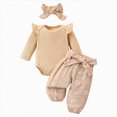 thumbnail image 1 of dmqupv New Born Baby Girl Clothes Set Newborn Baby Girl Clothes Outfit Long Sleeves Romper Pants Baby Clothes for Girls 0 3 6 12 18 Months 3 Pcs Set Beige,12-18 Months, 1 of 9