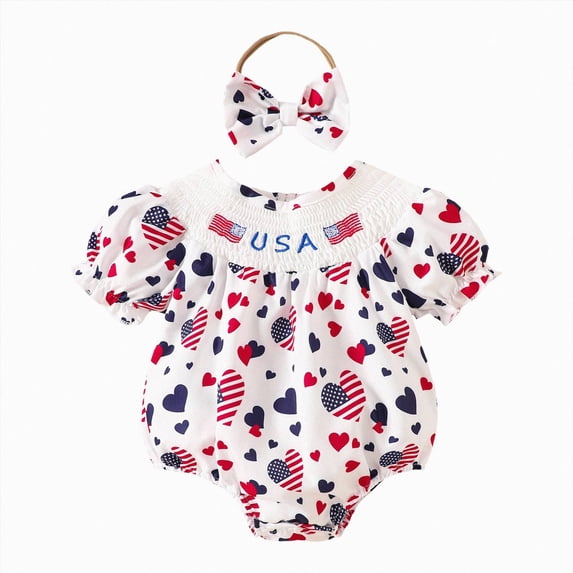 dmqupv Newborn 4th of July Baby Girl Outfit Infant Smocked Bubble Romper Newborn Summer Toddler Clothes White,3-6 Months