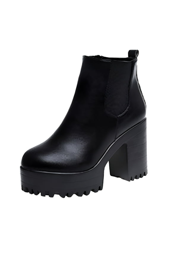 Platform Boots for Women Leather Thigh High Heel Boots Shoes Ankle Boots Boots for Women Wide Width Shoes Black 6.5