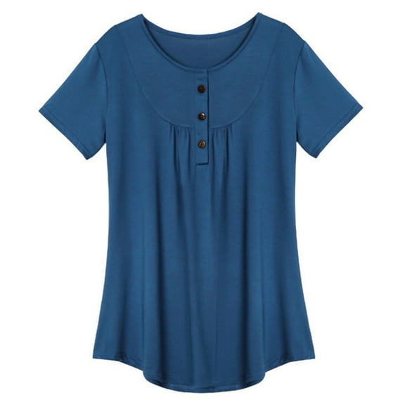 dmqupv Plus Size Tops Short Summer Tunic Size Casual Plus Sleeve Shirt Loose Women's T Blouse Tops Tee Women's Blouse Light Blue S