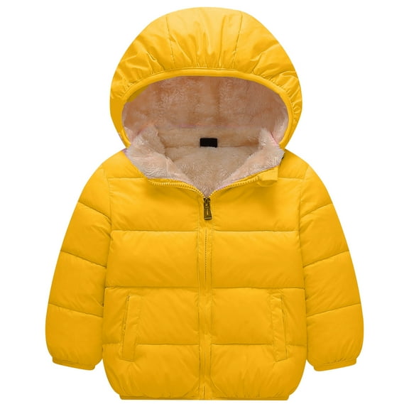 dmqupv Rain Jacket Girls Zip Up Jackets for Girls Kids Girls Winter Warm Fleece Lined Jacket Coat Hooded Puffer Coats Soft Thicken Overcoat Yellow,Size for 3-4 Years