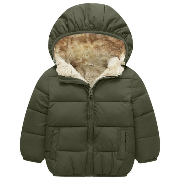 dmqupv Raincoats for Kids Winter Clothes for Girls Sherpa Fleece Lined Heavyweight Jacket Hooded Windbreaker Thick Warm Parka Coats AG,Size for 18-24 Months