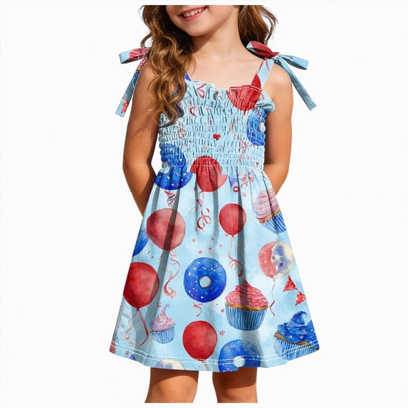 dmqupv Red White and Blue Dress Girls Elegant Short Sleeve A Line Party Dress Patriotic Toddler Dress Independence Day Dresses Light Blue,4-5 Years